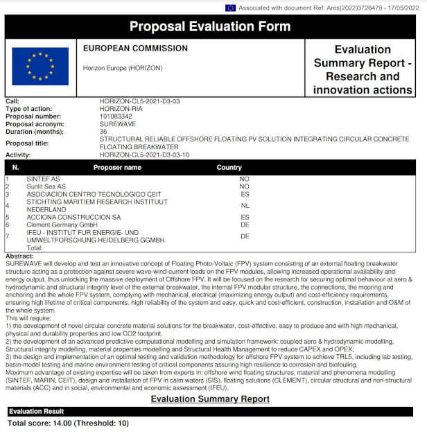 Cover for SureWave - EU Horizon grant
